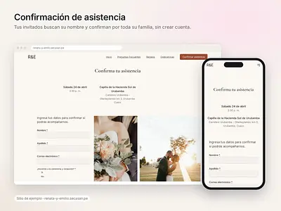 Confirmación de asistencia: el invitado busca su nombre, sin crear cuenta