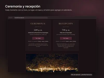 Ceremonia y recepción con mapa y calendario